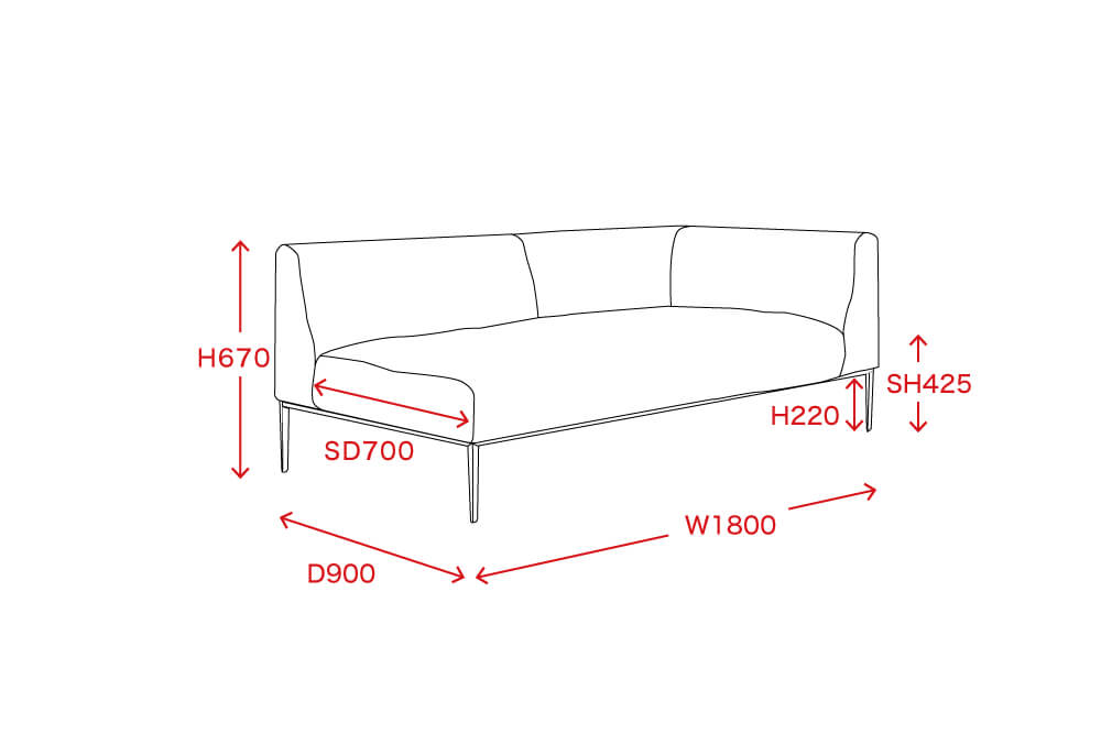 コーナーソファ右(正面から見て右側に片肘)