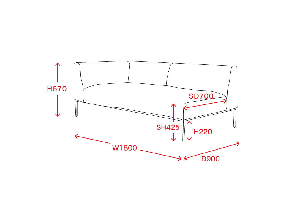 コーナーソファ左(正面から見て左側に片肘)
